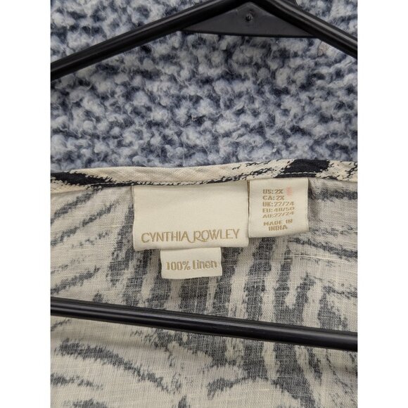 Cynthia Rowley 100% Linen Top Size 2X Lagenlook Botanical Floral Boho Plus Black - Picture 9 of 9